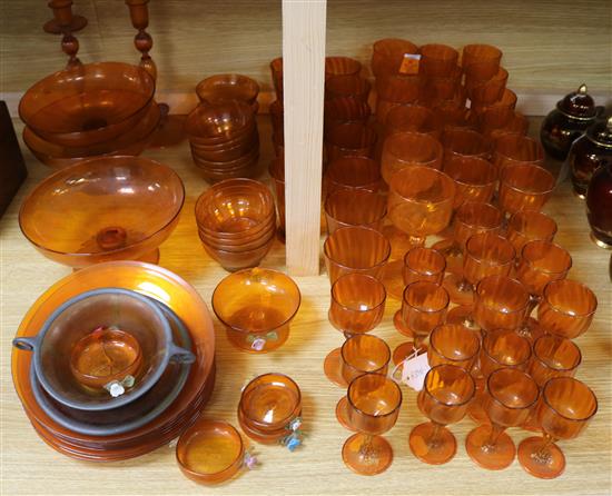 A suite of 1970s Salviati orange glassware
